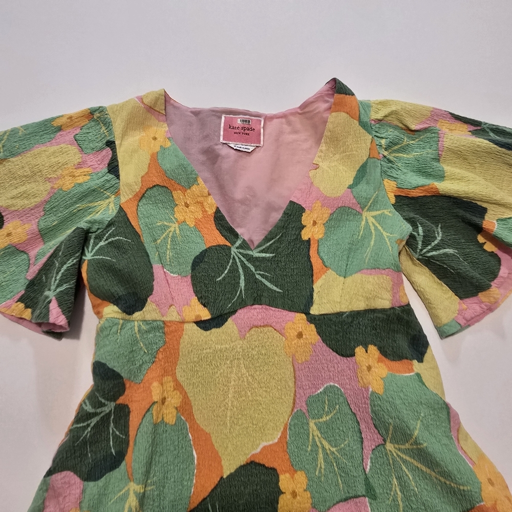Kate Spade New York Cucumber Floral Swing Dress V-neck Short sleeves Size 4 - Picture 5 of 14